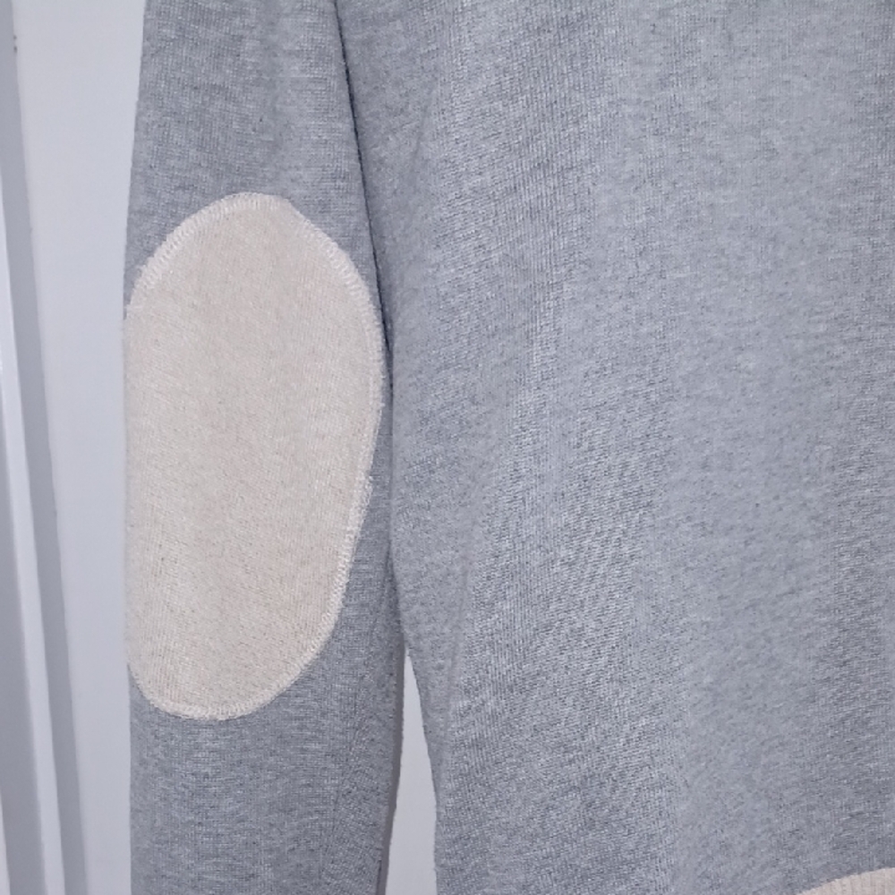 BLACK Gray & Cream Cardigan Sweater with Patch Sleeves - Picture 6 of 7
